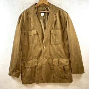 Mens Faux Suede Safari Field Jacket Blazer Sz M Camel Expedition Retro 4 Pockets